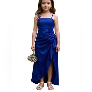 dideyttawl Junior Bridesmaid Dress Square Neck Satin Ruffles Flower Girl Dress